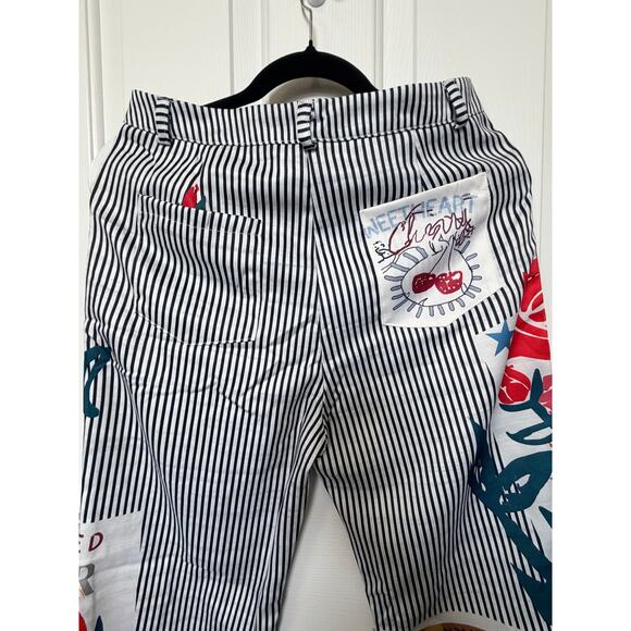 Vintage style Striped Patchwork Wide Leg Pants Floral Retro Travel Print –Size M - Picture 2 of 12